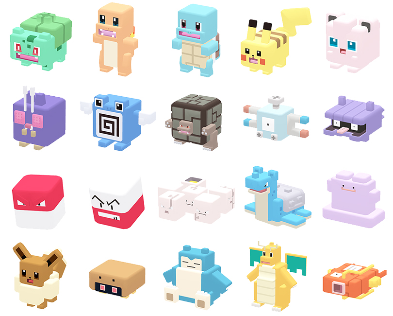 Pokémon in this land are cubes, too!
The Pokémon you know and love from Pokémon Red and Pokémon Blue appear in this game.